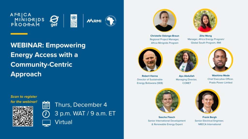 Affordable Africa minigrids program webinar on empowering community energy access and sustainable rural electrification.